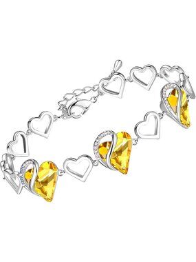 Women's Yellow  Heart Brass Healing Stone Crystal Healing Stone Crystal Bracelet